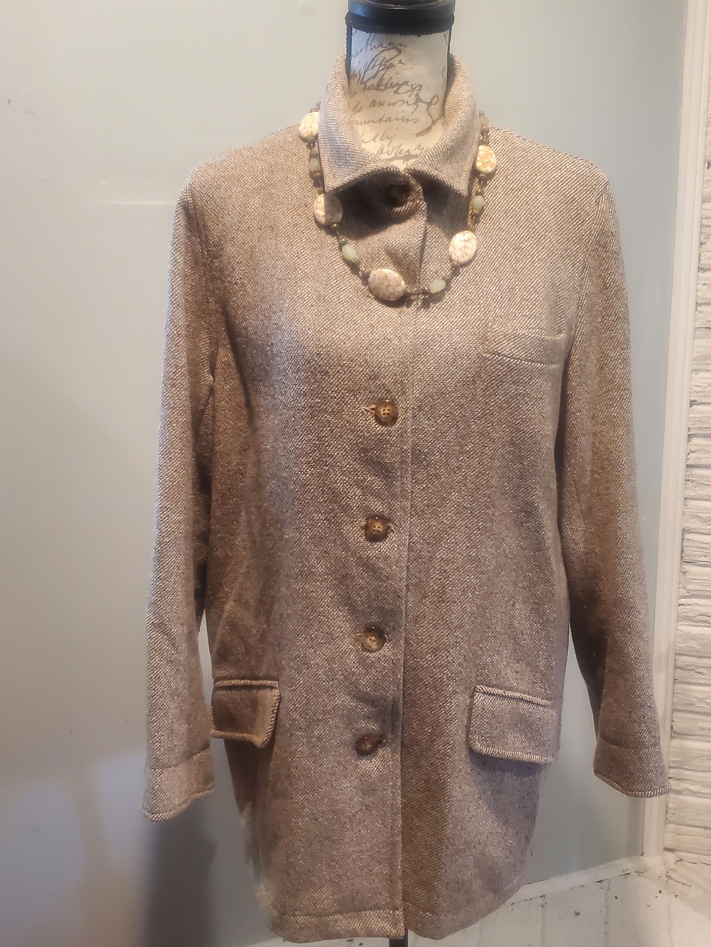 Vintage Real Comfort Tan Herringbone Wool Blend Car Coat/ Jacket Size 12 VGC